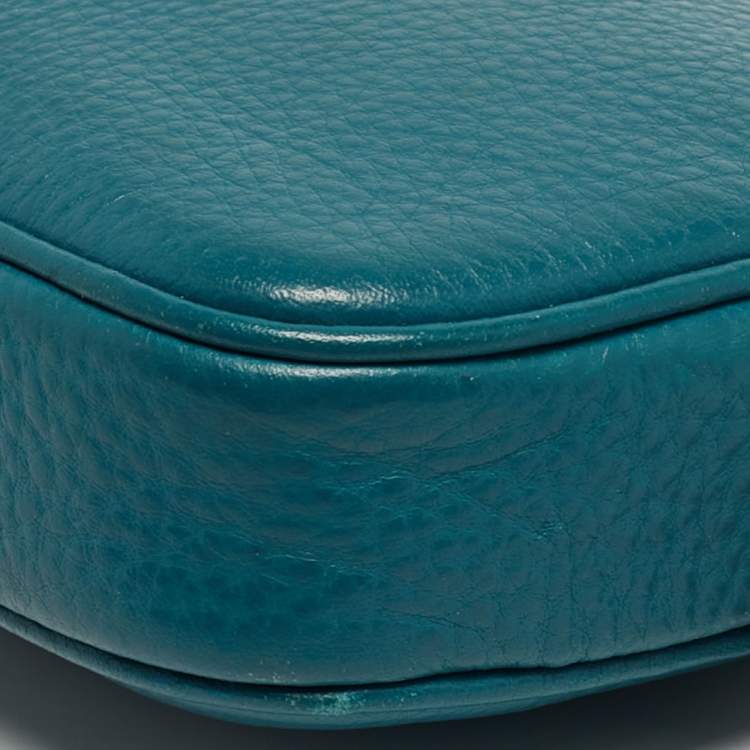 Pre Owned Coach Double Zip Teal Green Leather Camera Crossbody Bag