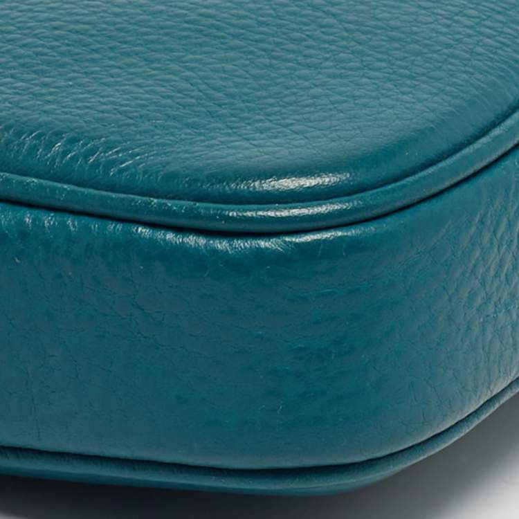 Pre Owned Coach Double Zip Teal Green Leather Camera Crossbody Bag