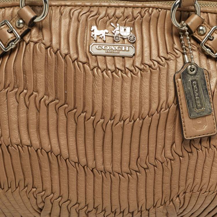 Pre Owned Coach Madison Gathered Beige Leather Satchel