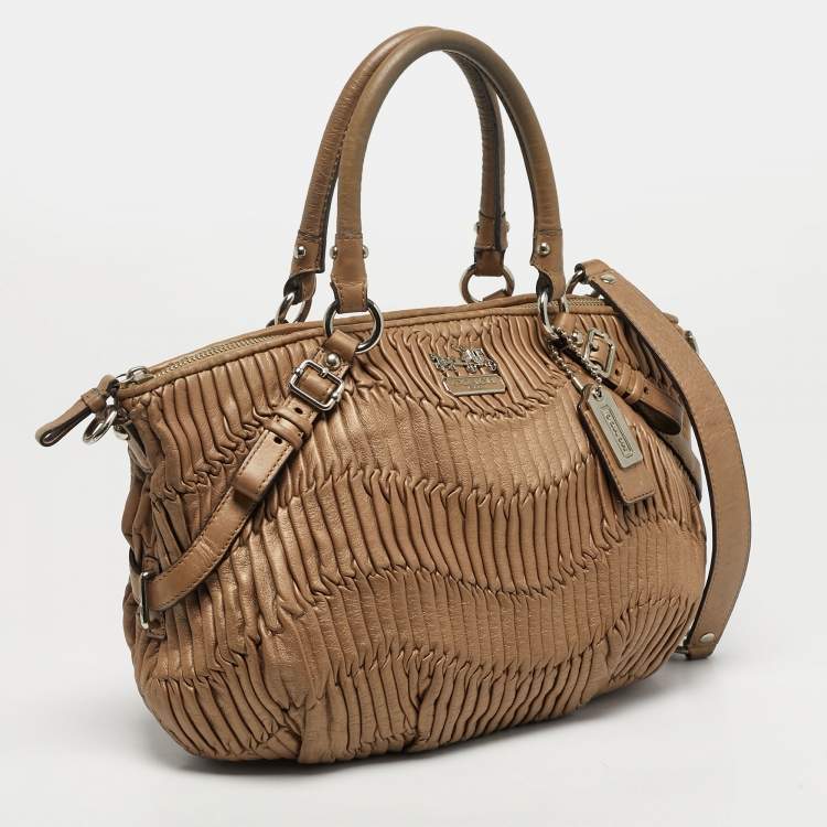 Pre Owned Coach Madison Gathered Beige Leather Satchel