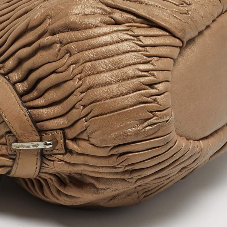 Pre Owned Coach Madison Gathered Beige Leather Satchel