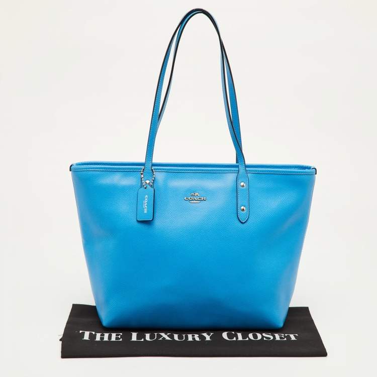 Pre Owned Coach City Blue Leather Zip Shopper Tote