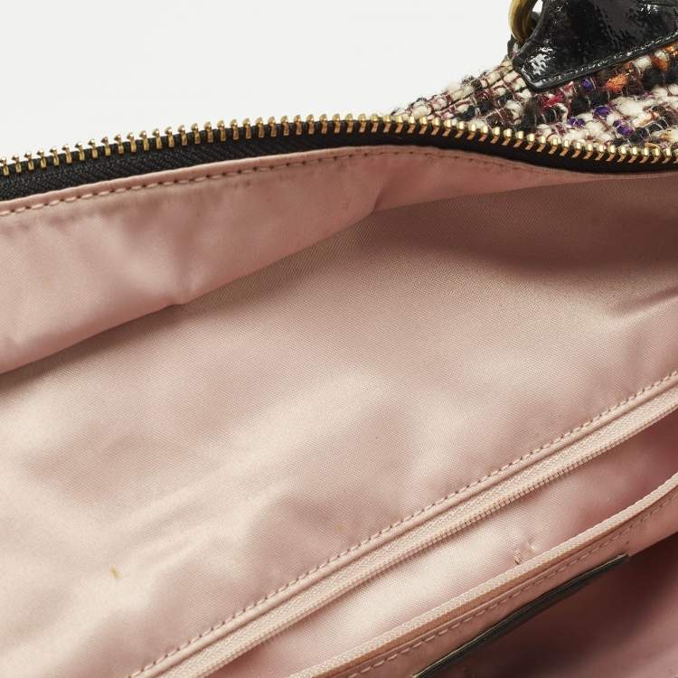 Pre Owned Coach Black/Multicolor Galaxy Tweed and Patent Leather Satchel
