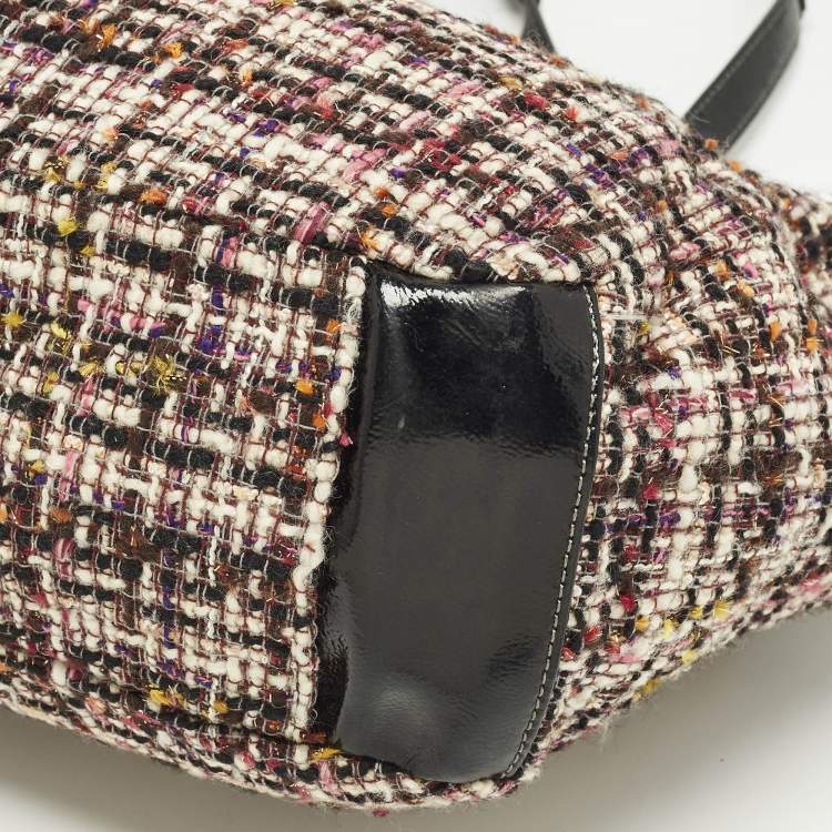Pre Owned Coach Black/Multicolor Galaxy Tweed and Patent Leather Satchel