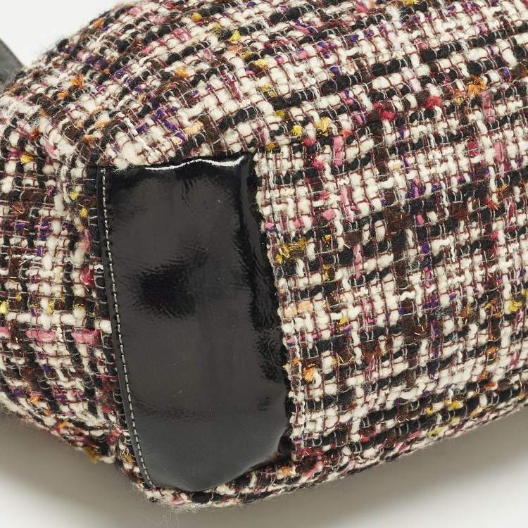 Pre Owned Coach Black/Multicolor Galaxy Tweed and Patent Leather Satchel