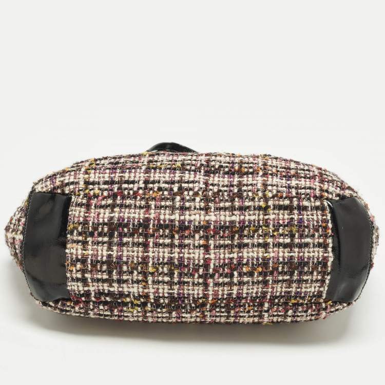 Pre Owned Coach Black/Multicolor Galaxy Tweed and Patent Leather Satchel