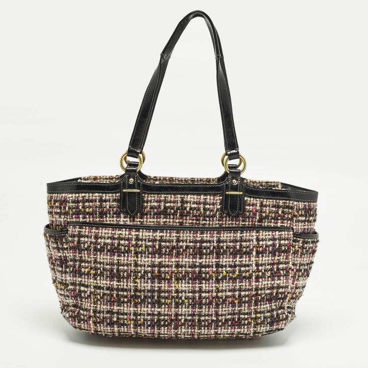 Pre Owned Coach Black/Multicolor Galaxy Tweed and Patent Leather Satchel