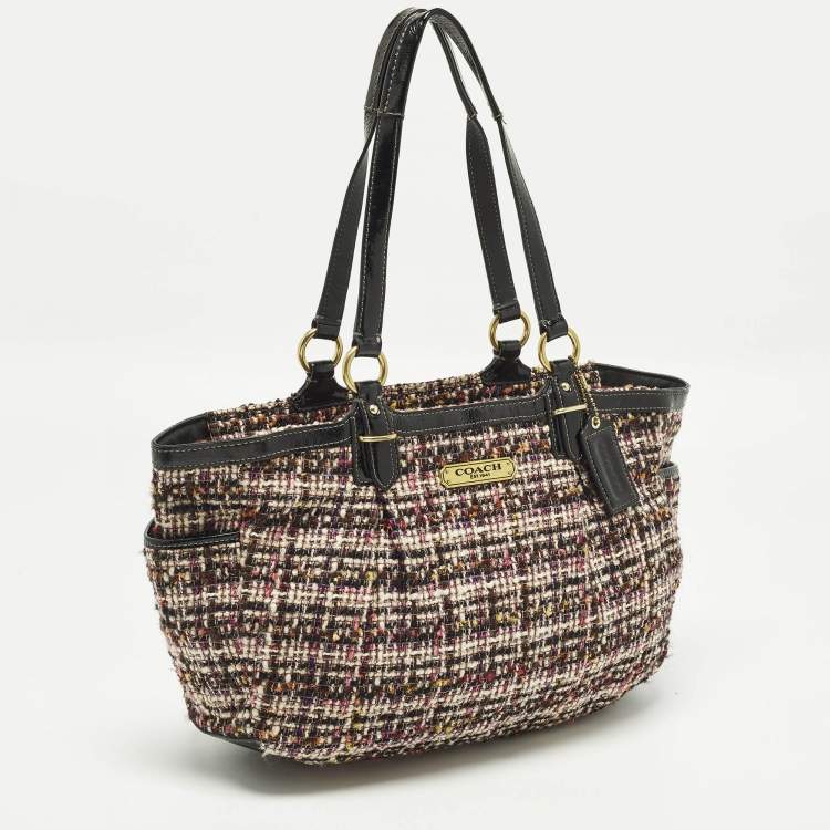 Pre Owned Coach Black/Multicolor Galaxy Tweed and Patent Leather Satchel