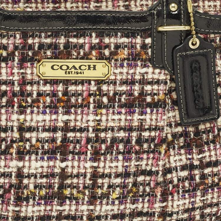 Pre Owned Coach Black/Multicolor Galaxy Tweed and Patent Leather Satchel
