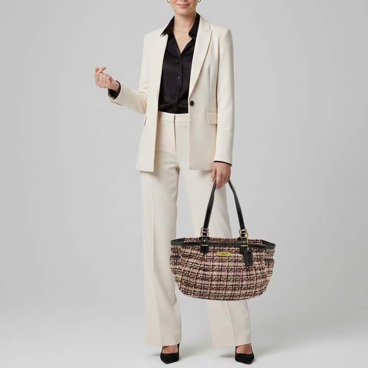 Pre Owned Coach Black/Multicolor Galaxy Tweed and Patent Leather Satchel