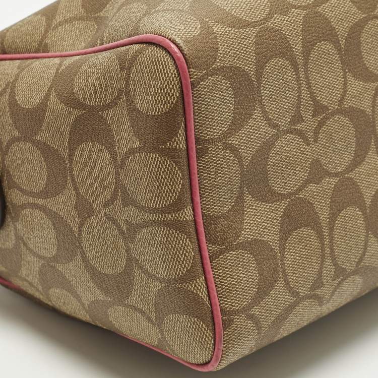 Pre Owned Coach Bennett Mini Pink/Beige Signature Coated Canvas and Leather Satchel