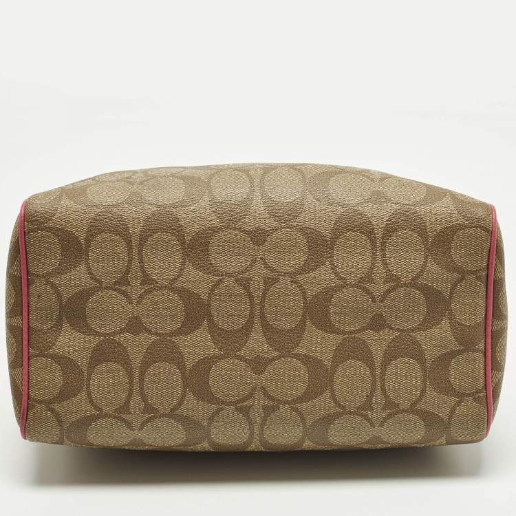 Pre Owned Coach Bennett Mini Pink/Beige Signature Coated Canvas and Leather Satchel