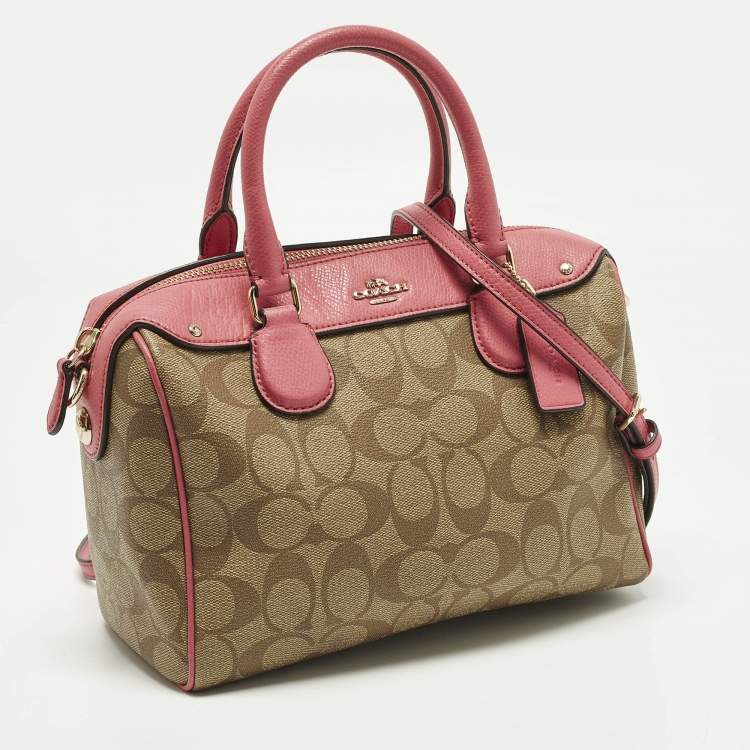 Pre Owned Coach Bennett Mini Pink/Beige Signature Coated Canvas and Leather Satchel