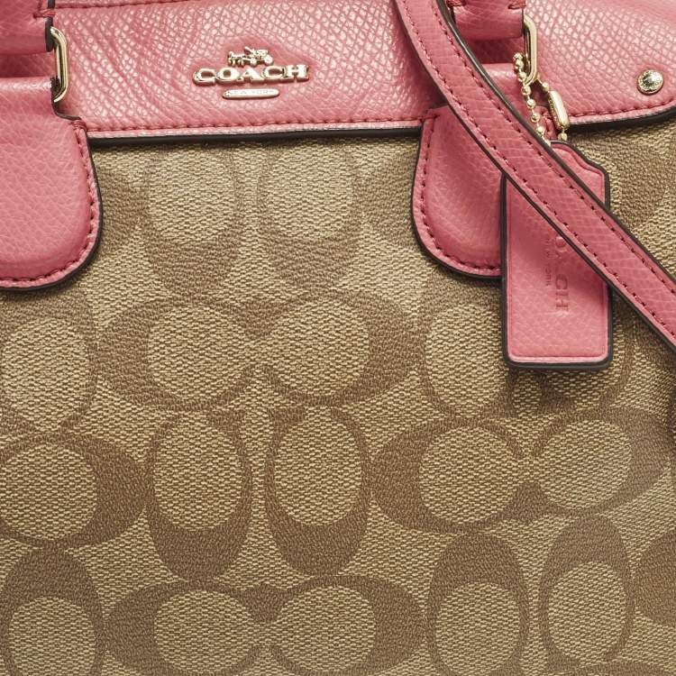 Pre Owned Coach Bennett Mini Pink/Beige Signature Coated Canvas and Leather Satchel