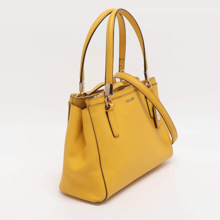 Pre Owned Coach Christie Carryall Mini Yellow Leather Satchel