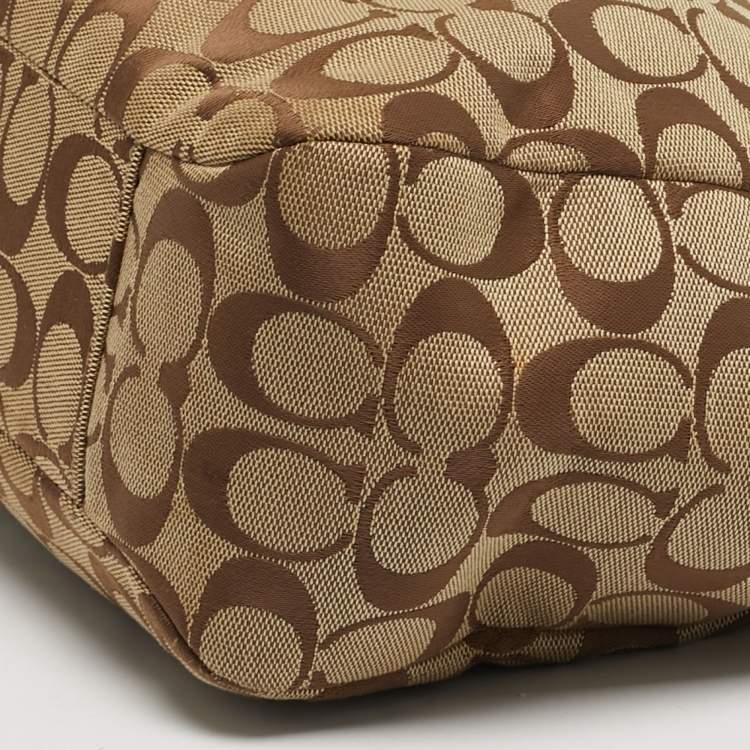 Pre Owned Coach Beige/Brown Signature Canvas and Leather Gallery Tote