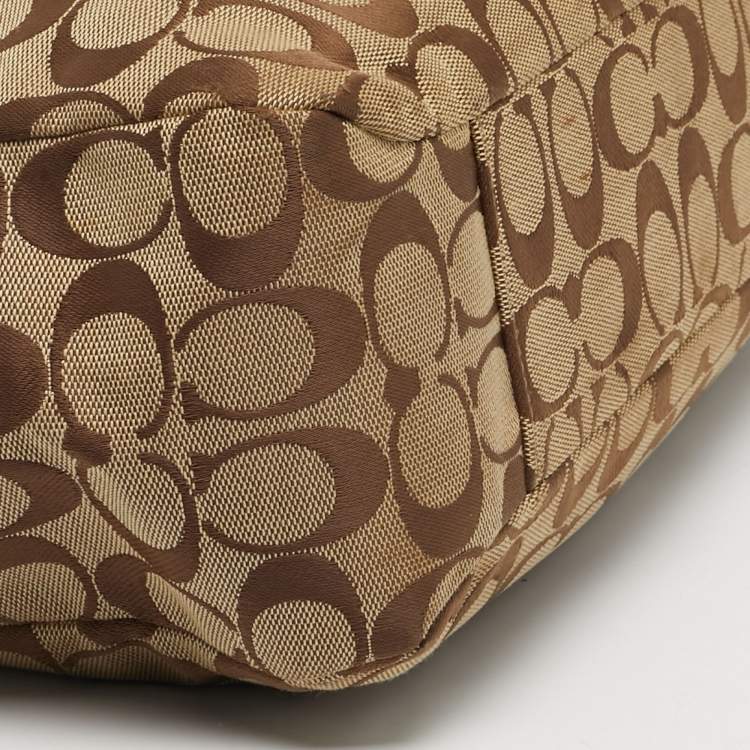 Pre Owned Coach Beige/Brown Signature Canvas and Leather Gallery Tote