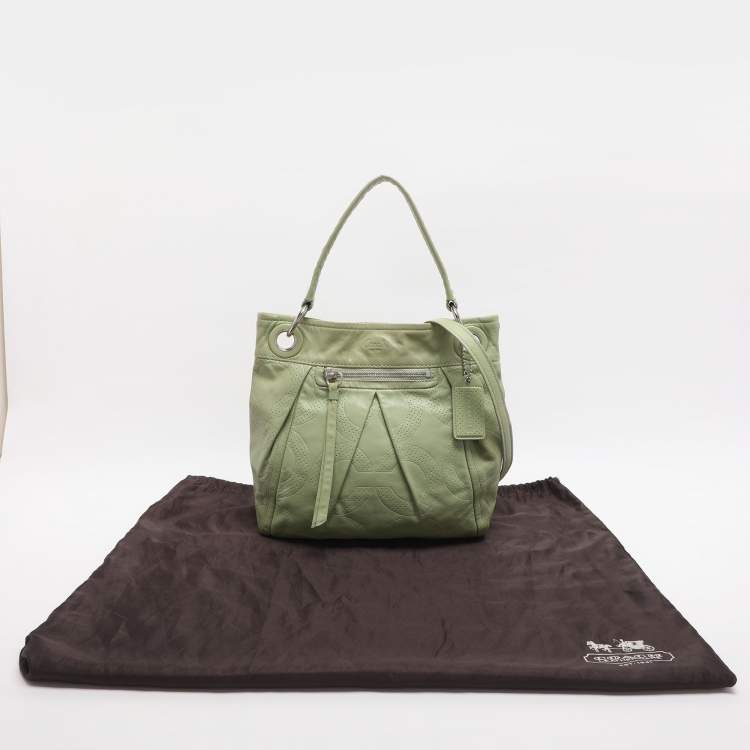 Pre Owned Coach Green Perforated Leather Shoulder Bag