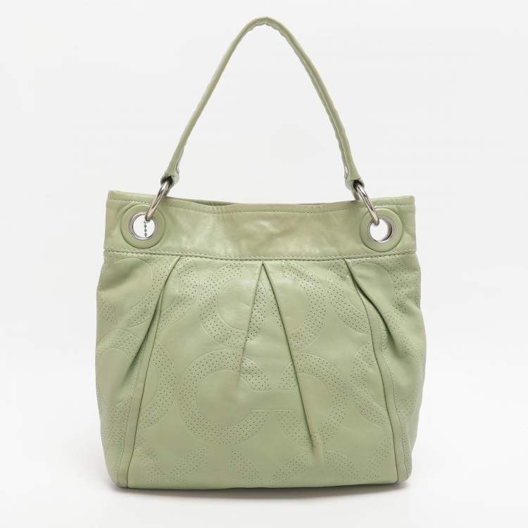 Pre Owned Coach Green Perforated Leather Shoulder Bag
