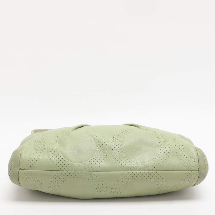Pre Owned Coach Green Perforated Leather Shoulder Bag