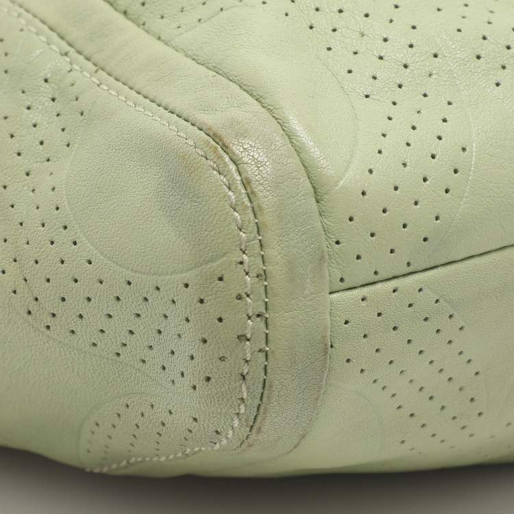 Pre Owned Coach Green Perforated Leather Shoulder Bag