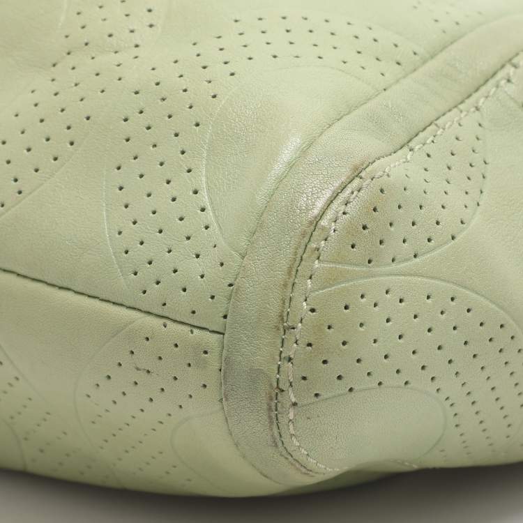 Pre Owned Coach Green Perforated Leather Shoulder Bag