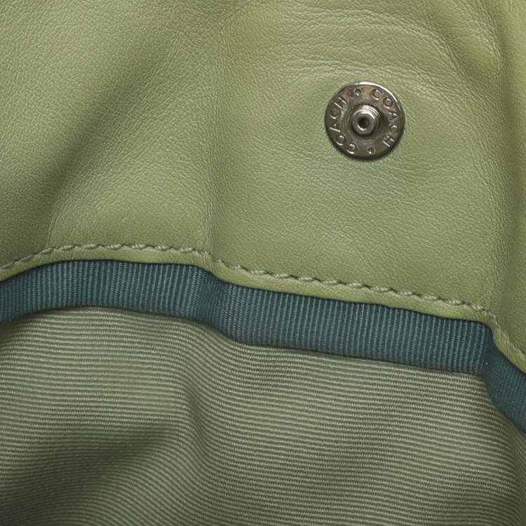 Pre Owned Coach Green Perforated Leather Shoulder Bag