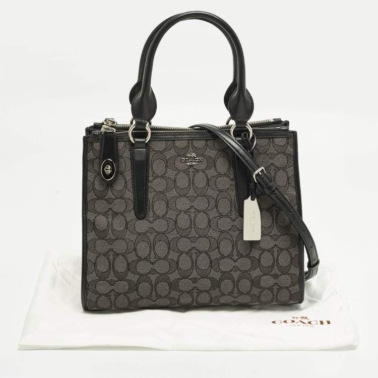 Pre Owned Coach Crosby Carryall Black/Grey Signature Canvas and Leather Tote