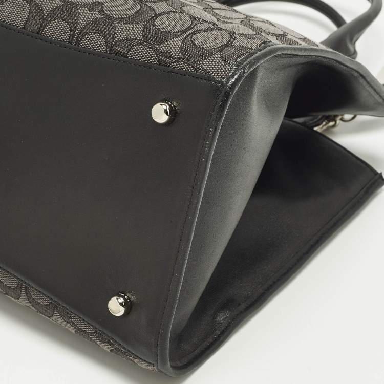 Pre Owned Coach Crosby Carryall Black/Grey Signature Canvas and Leather Tote