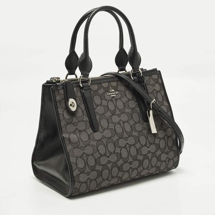 Pre Owned Coach Crosby Carryall Black/Grey Signature Canvas and Leather Tote