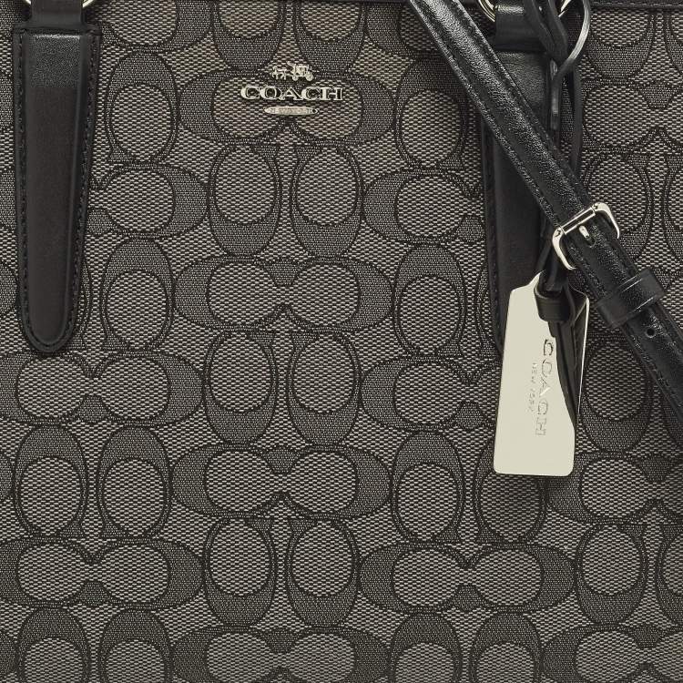 Pre Owned Coach Crosby Carryall Black/Grey Signature Canvas and Leather Tote