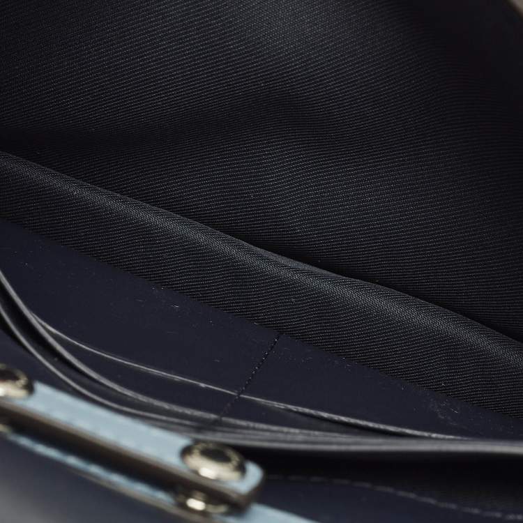 Pre Owned Coach Hayden Blue/Black Lizard Embossed Leather Wallet On Strap