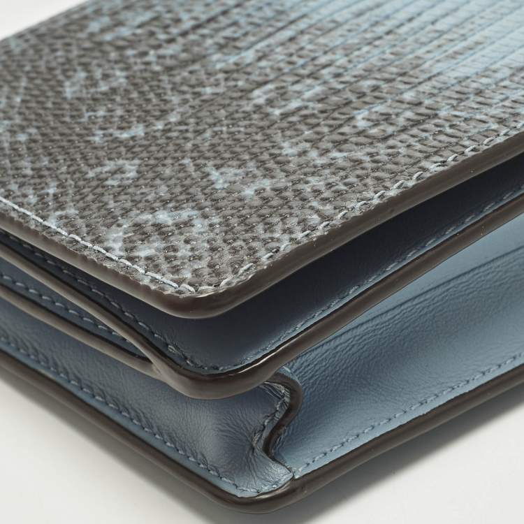 Pre Owned Coach Hayden Blue/Black Lizard Embossed Leather Wallet On Strap