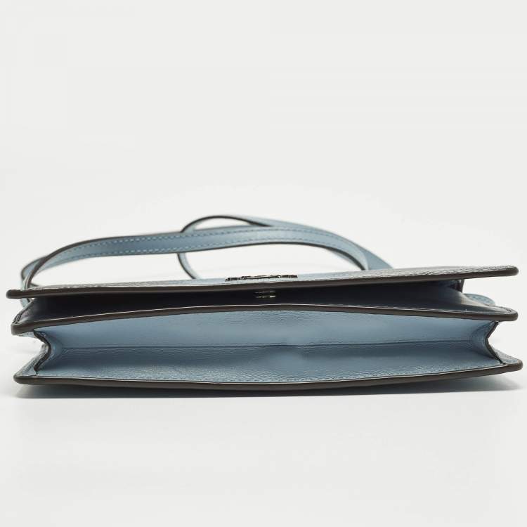 Pre Owned Coach Hayden Blue/Black Lizard Embossed Leather Wallet On Strap