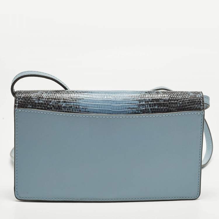 Pre Owned Coach Hayden Blue/Black Lizard Embossed Leather Wallet On Strap