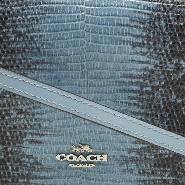 Pre Owned Coach Hayden Blue/Black Lizard Embossed Leather Wallet On Strap