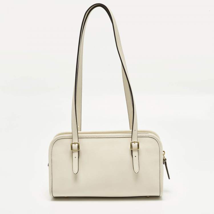 Pre Owned Coach White Leather Restored Swing Zip Bag