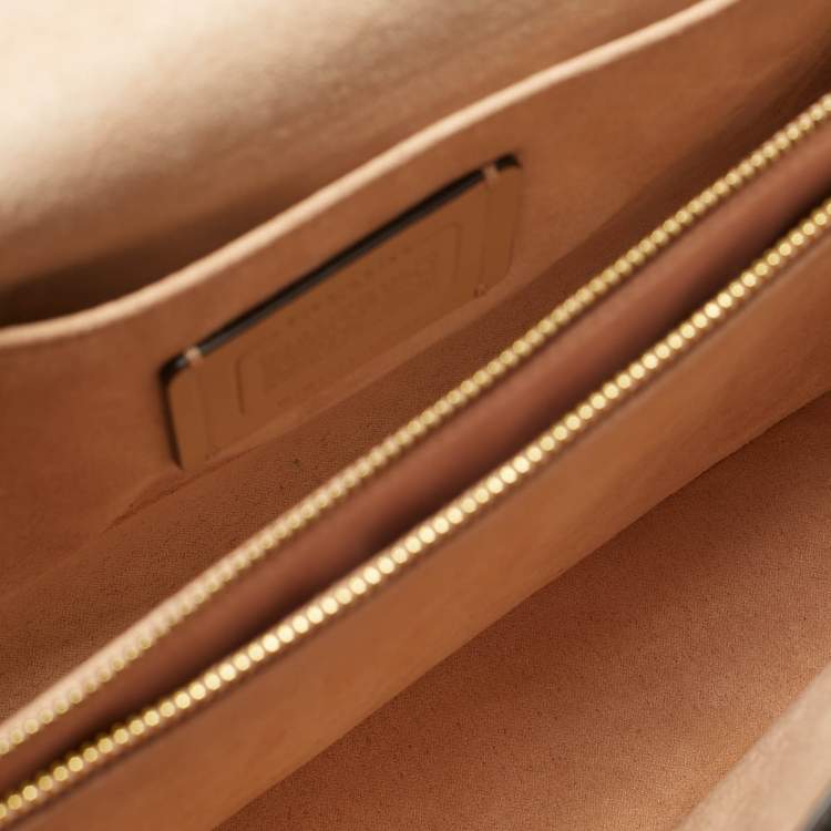 Pre Owned Coach Lane White/Brown Leather Chain Flap Shoulder Bag