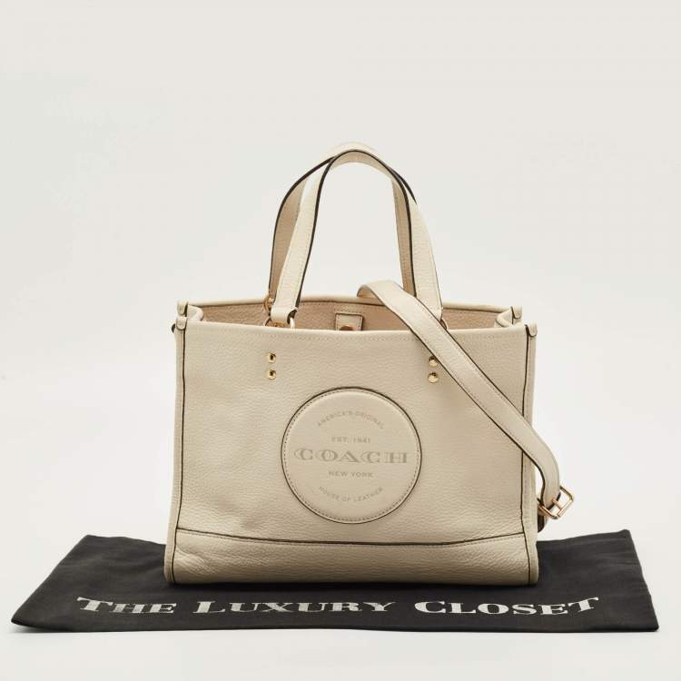 Pre Owned Coach Dempsey Carryall Off White Leather Tote