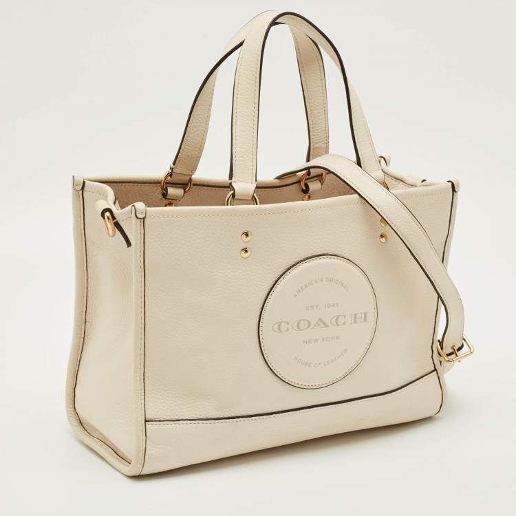 Pre Owned Coach Dempsey Carryall Off White Leather Tote