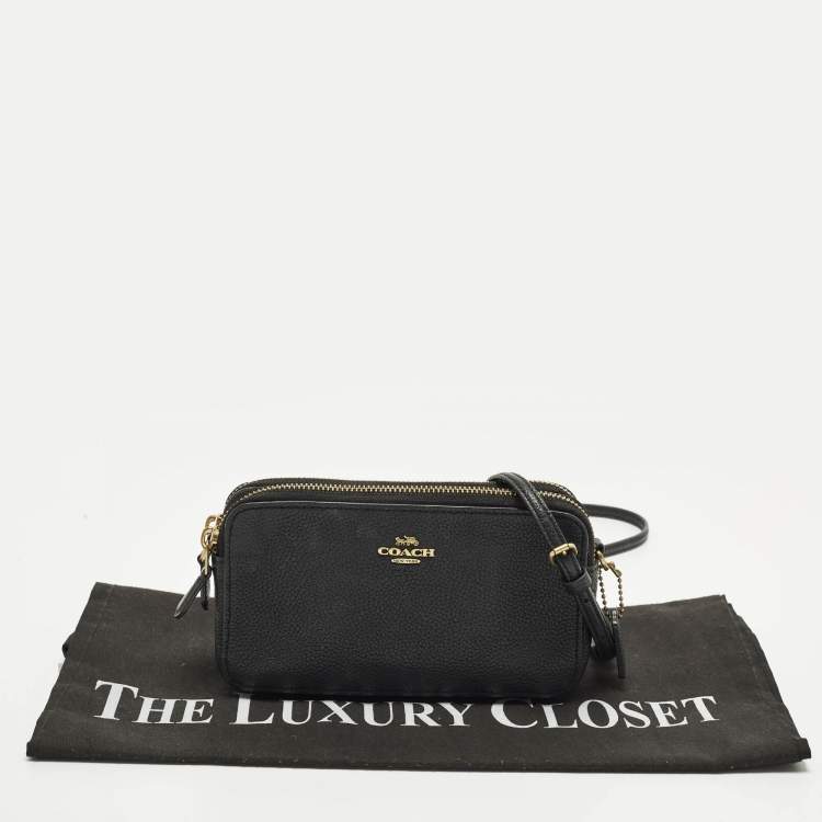 Pre Owned Coach Kira Double Zip Black Leather Crossbody Bag