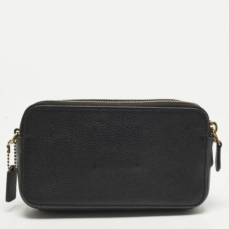 Pre Owned Coach Kira Double Zip Black Leather Crossbody Bag
