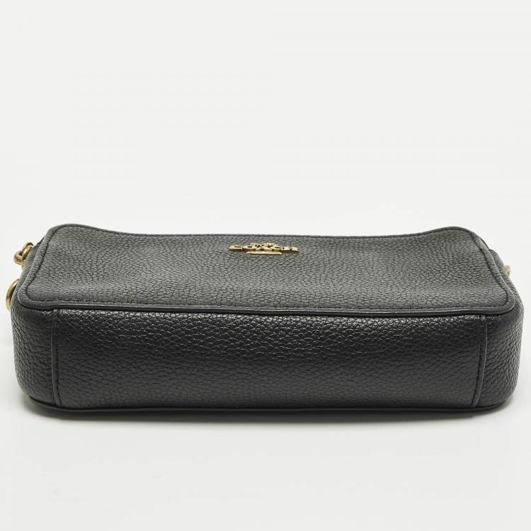 Pre Owned Coach Kira Double Zip Black Leather Crossbody Bag