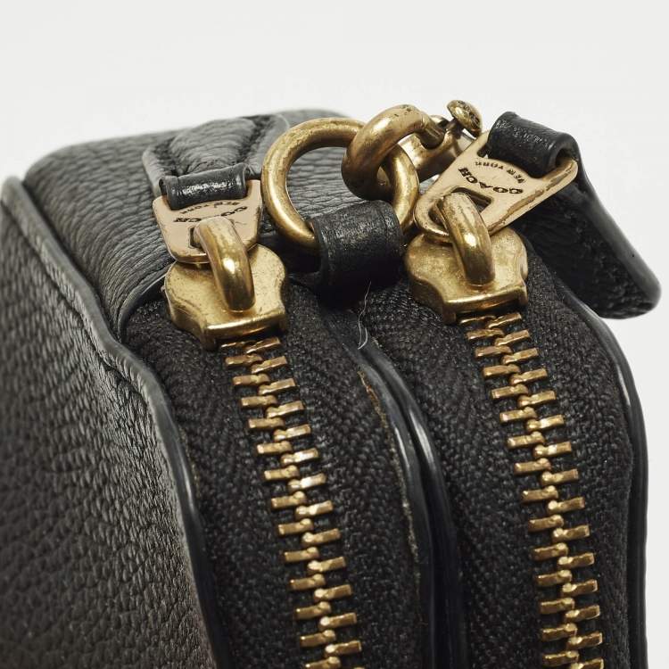 Pre Owned Coach Kira Double Zip Black Leather Crossbody Bag