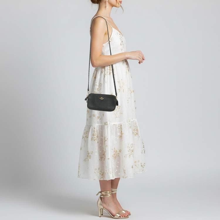 Pre Owned Coach Kira Double Zip Black Leather Crossbody Bag