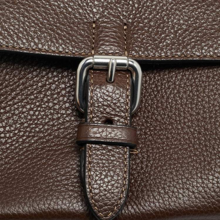 Pre Owned Coach Warner Dark Brown Leather Crossbody Bag