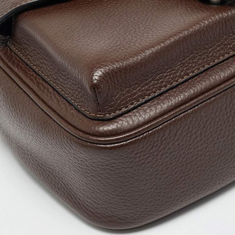 Pre Owned Coach Warner Dark Brown Leather Crossbody Bag