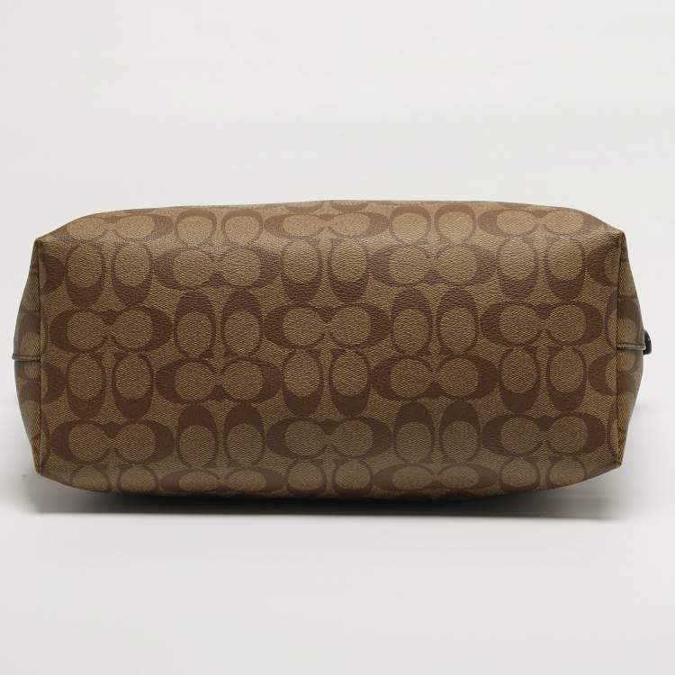 Pre Owned Coach Gallery Beige/Brown Signature Coated Canvas and Leather Tote