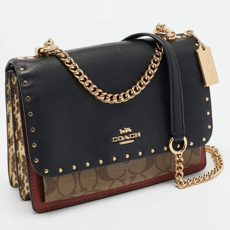 Pre Owned Coach Klare Multicolor Signature Coated Canvas, Python Embossed and Leather Crossbody Bag