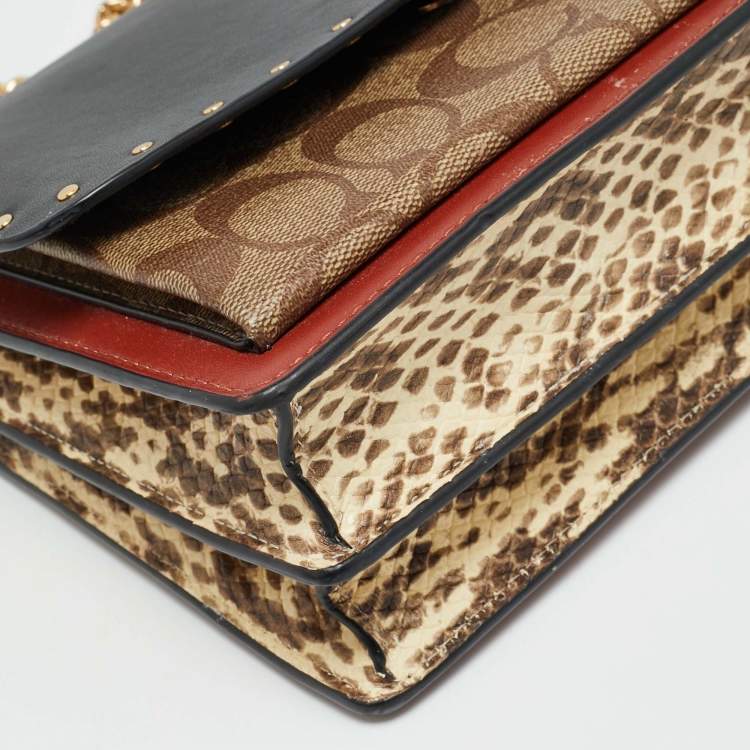 Pre Owned Coach Klare Multicolor Signature Coated Canvas, Python Embossed and Leather Crossbody Bag